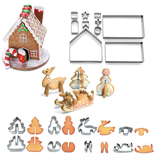 Moules à bonbons et chocolat en acier inoxydable Hoshen 18 pièces, thème de Noël, y compris arbre de Noël, bonhomme de neige, renne, traîneau, etc. (Boîte d'origine) Cover