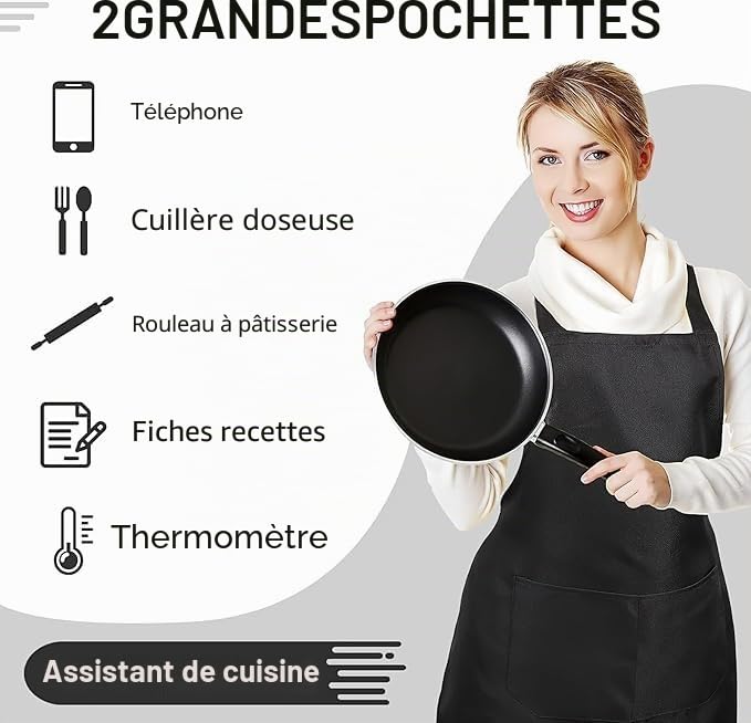 MALLOOM 24 Pack Chef Tabliers, Noir Tablier avec 2 Poches, Etanche Réglable Tablier pour Homme Femme,Tabliers Cuisine Professionnel pour Cuisine, Jardinage, Restaurant, Barbecue, Café