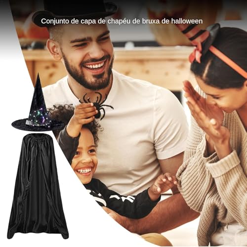 Conjunto de capa de Halloween, capa de bruxa de Halloween - Capa de bruxa com capa de mago - Trajes