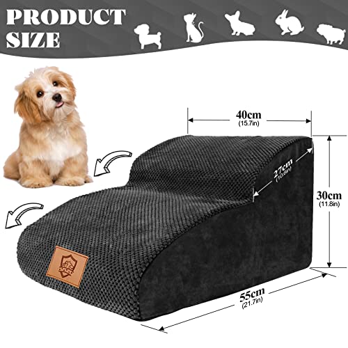 Kphico High Density Extended Foam Pet Stairs,11.8" High Dog Stairs And Ramp,2 Tiers Non-Slip Dog Stairs,Sturdy Dog Ladder Best For Older &Injured Dogs/Cats-Send A Pet Hair Remover Roller(Black) #TOP1