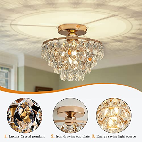 Yyjlx Modern E26 Small Crystal Chandelier Semi Flush Mount Ceiling Light Fixture Rose Gold Ceiling Lamp For Hallway Bedroom Bathroom Closet Bedroom Foyer #TOP3