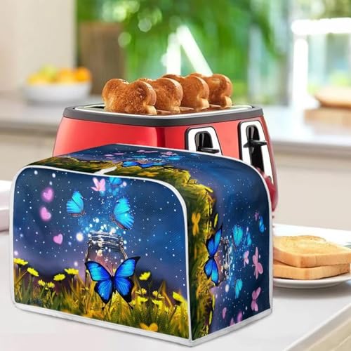 Image of Talayituse Butterfly Heart Flower Print 2 Slice Toaster Covers Dust Protection Bread Maker Covers Toaster Oven Cloth Cover Kitchen Accessories Washable Appliance Cover with Handle