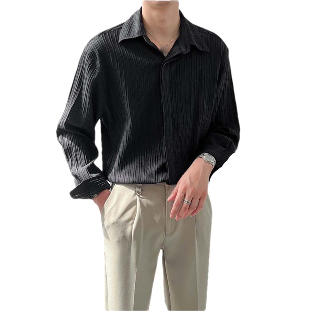 Yeuyyben Camicia A Maniche Lunghe Autunnale per Uomo Camicia A Righe Casual con Bottoni Sciolti Tinta Unita