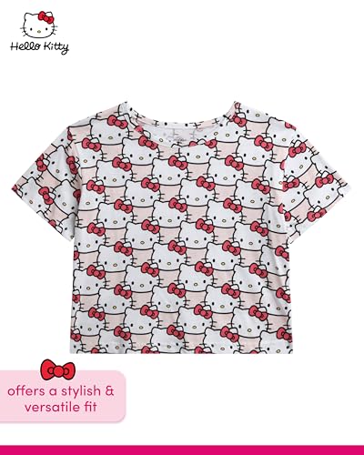 Image of Hello Kitty Girls Shirts - 2 Pack Cotton Blend Short Sleeve Tops - Crewneck Cute Graphic Girls Tee Shirt Pack