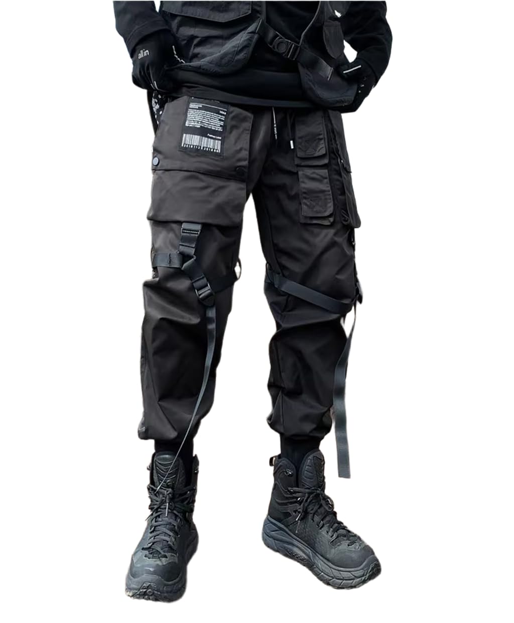 Techwear Tactical Hunter Pantaloni da Carico Multipocchi Nastri A Cintura Regolabile Moto Hip Hop Pantaloni da Carico Casual per Uomini