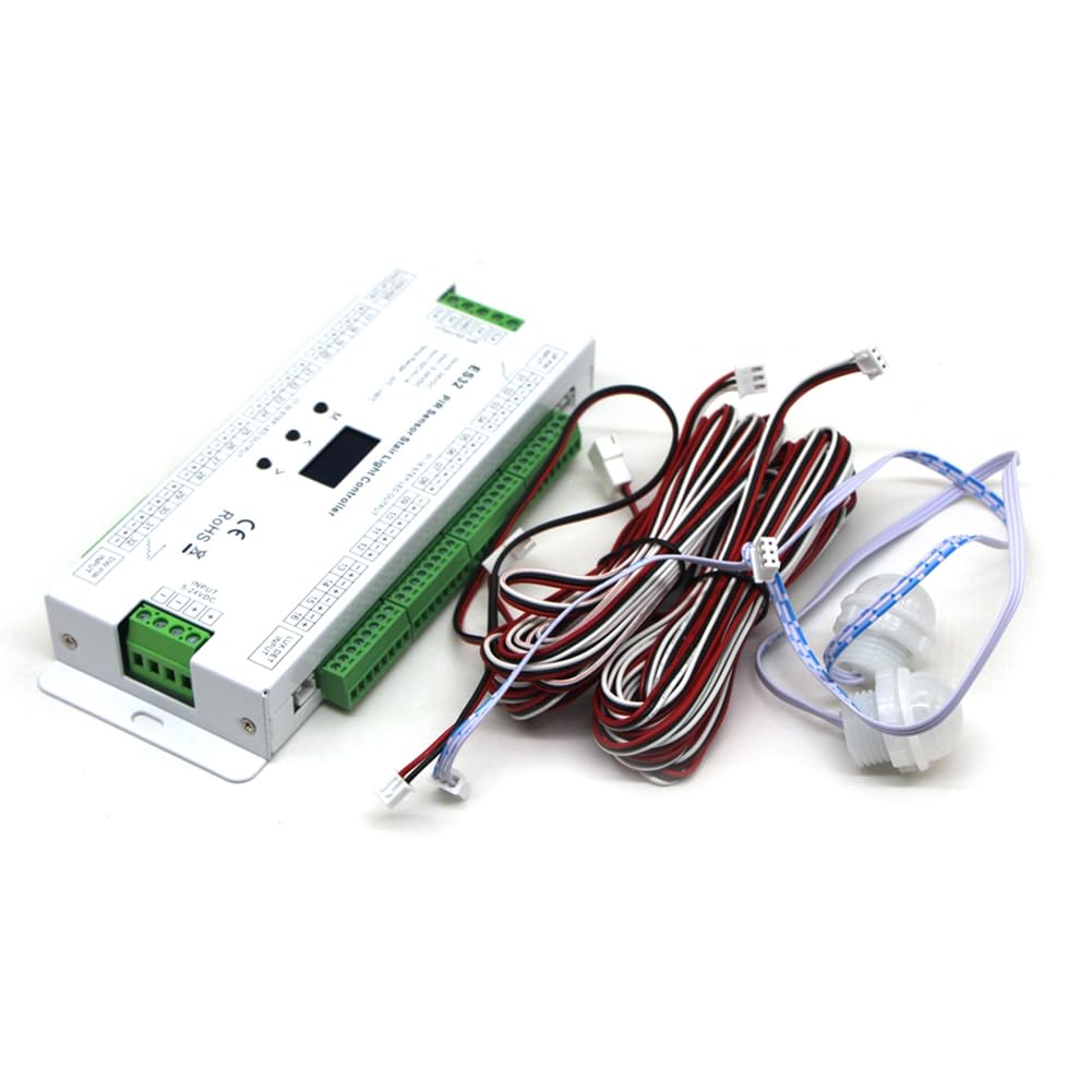 Nudiuhis ES32 Stair Controller PIR Sensor 32CH Single Color 2CH RGB Pixel SPI LED Strip Dimmer Stairway Light Controller 5V-24V