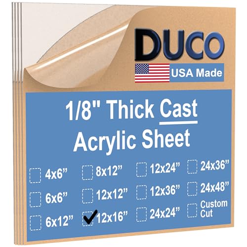 Image of Duco Clear Cast Acrylic Sheets 1 /8 inch (3mm) Thick 12 inch x 16 inch - 4 Pack of USA-Made Transparent Plexiglass Sheet - Shatter Resistant Acrylic Board for Window Replacements, Displays, Signs, & Barriers