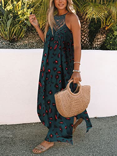 Image of FARORO Sleeveless Long Dress for Women Boho Halter Maxi Sundress Casual Loose Dresses Split Cover Up Gown with Pockets