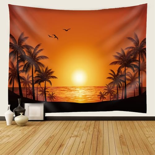 Tapisserie paysage coucher de soleil mer en tissu fluide grand format 220x240CM - 2