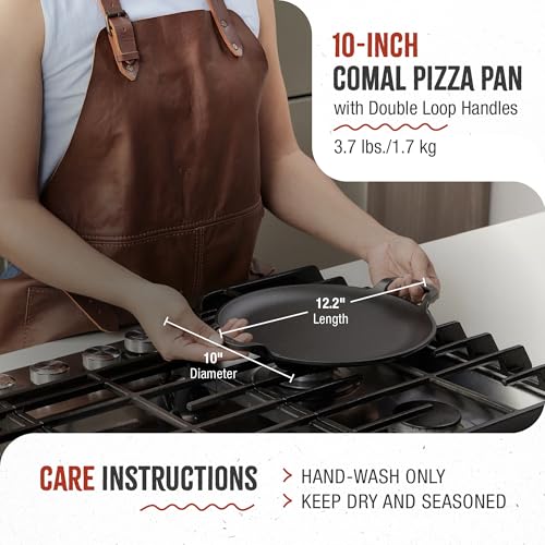 Image of Victoria 10-Inch Cast Iron Comal Pizza Pan with 2 Side Handles, Preseasoned with Flaxseed Oil, Made in Colombia, Black