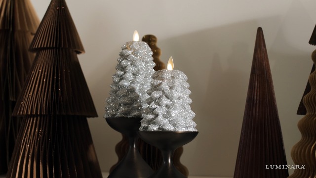 Image of Luminara Brilliant Silver Glitter Flameless LED Candle North Tree Moving Flame Pillar (3.8 inch x 6 inch)