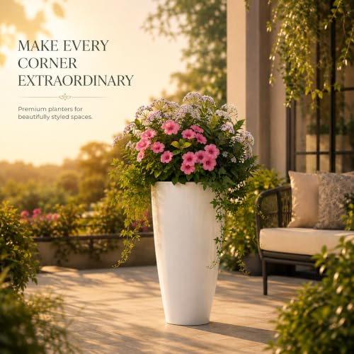 Image of Ocean Mart Plastic Tower Pot Plant 14 Inch | Large Flower Pot for Indoor & Outdoor Plants | Decorative Garden Planter | Lightweight & Durable | Pack of 1