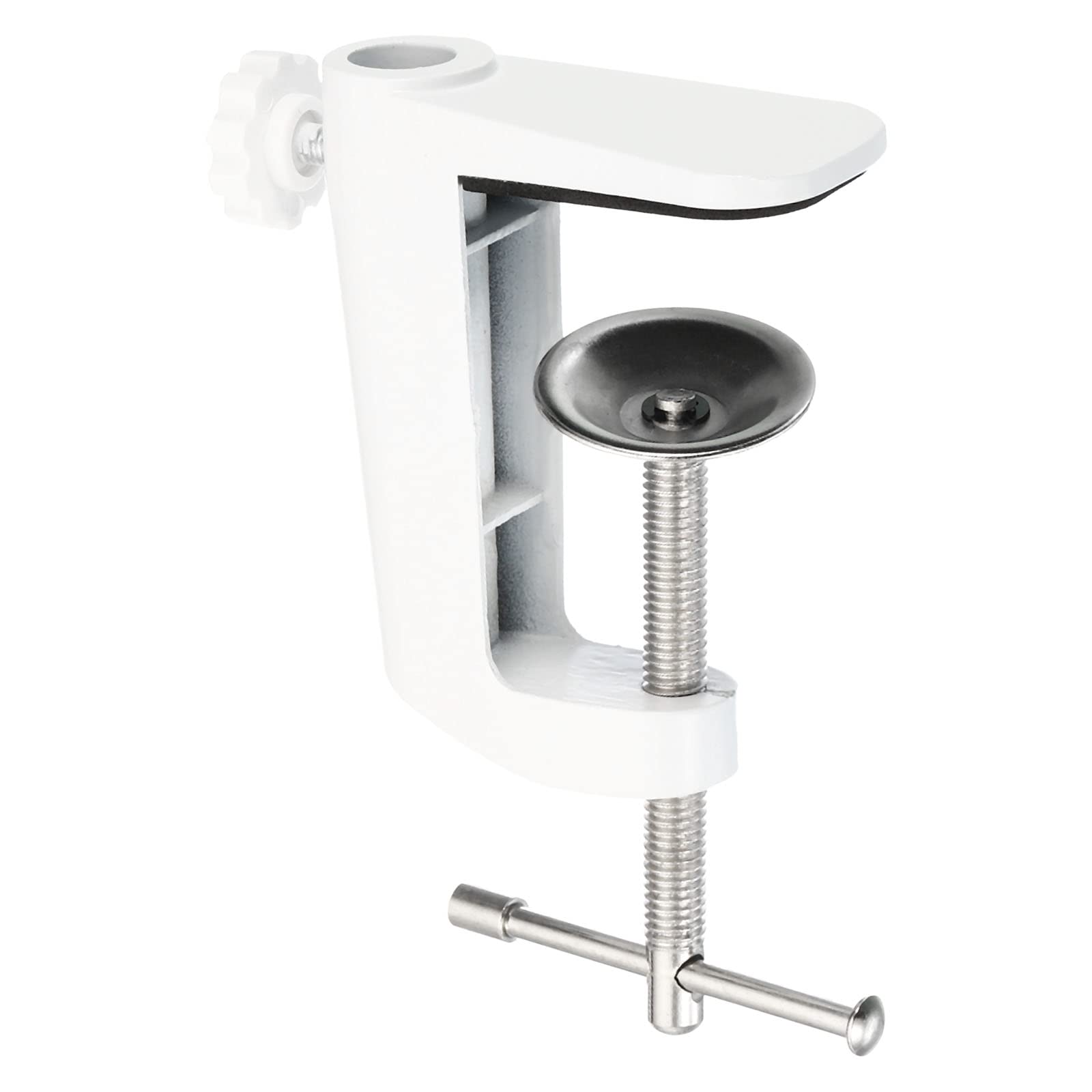 PATIKIL 0.29"/0.47" Hole Dia. Desk Table Mount Clamp, Universal C Shape Desk Clamp with Adjustable Screw for Microphone Arm Lamp Stand, White