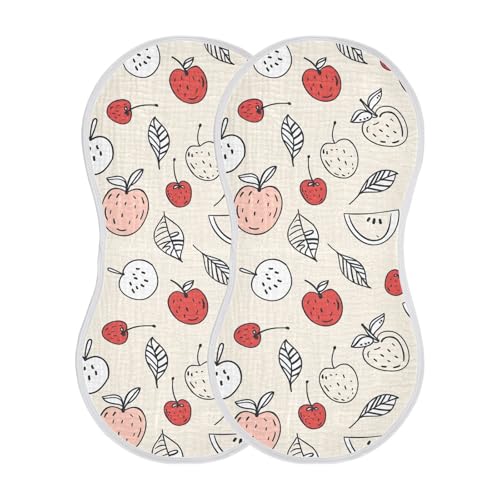 Fruits Light Beige Color Cotton Burp Cloths Large Soft and Absorbent washcloths for Babies boy and Girl Set of 2, 22x11in