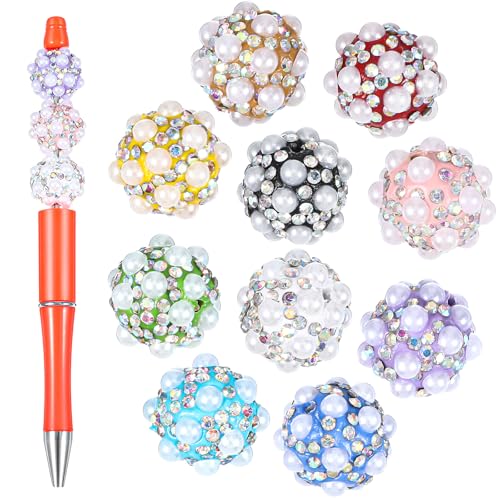 Ymapinc 10Pcs Beadable Pens Beads 0.67 inch Glitter Bead for Handmade Pens Making DIY Chunky Beads Keychain Pendant Friendship Bracelet Earrings Key Ring Decor