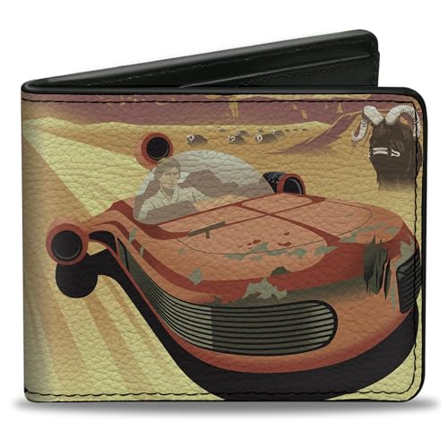 Buckle-Down Star Wars Wallet, Bifold, Luke Skywalker Visit Tatooine Landspeeder Pose Bantha Landscape, Vegan Leather