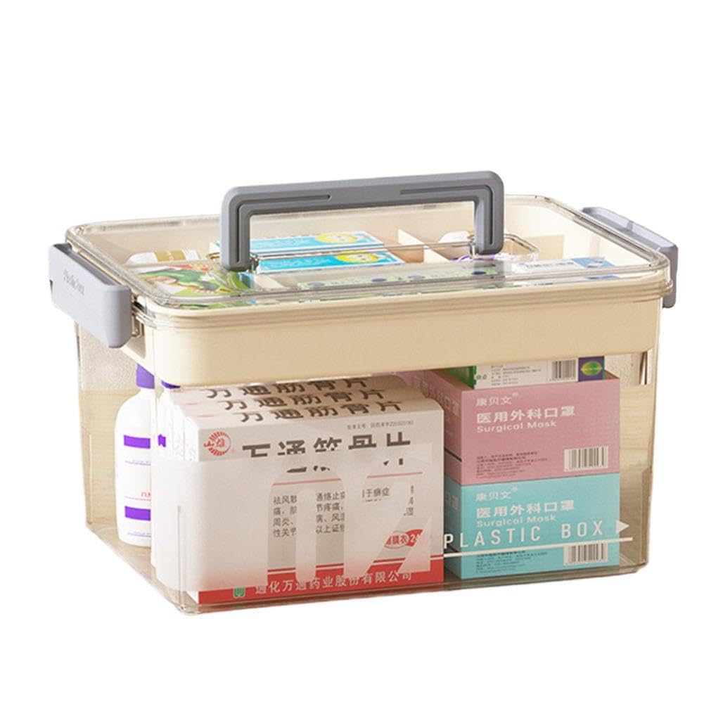 Pill Bottle Organizer - Transparent Multi-Compartment Organizer with Handle Medicine Storage for Home 11 58 36 7 White