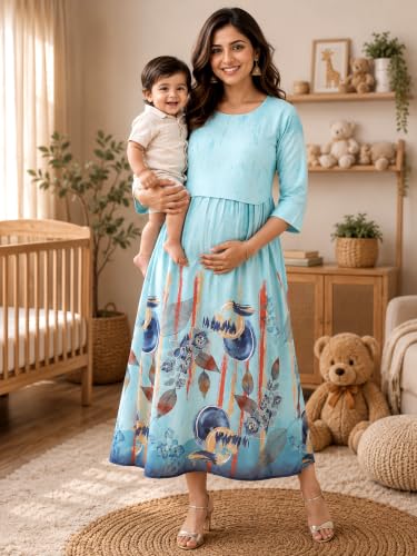 Image of RITIJYA Zipless Feeding Kurta Dress for Women | Maternity Nursing Kurti, No-Zip Easy Access | Extra Pleats Pre to Post Pregnancy | Quick-Dry Fabric | S-4XL