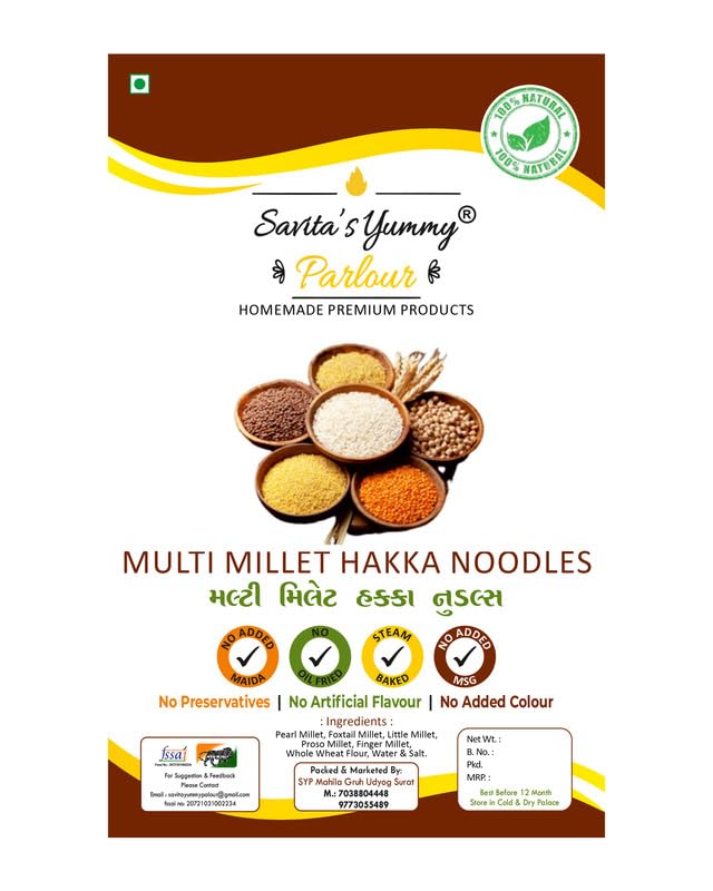 Savita's Yummy Multi Millet Hakka Noodles | Healthy Gluten-Free Noodles | No Preservatives, No Artificial Flavour & Colour | 180g 1