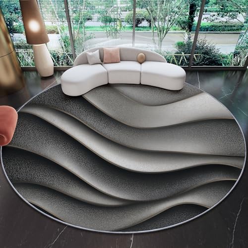 Gris Abstracto Alfombra, 60 cm Alfombra Suave Pelo Corto para Sala de Estar Lavable, Antideslizante Lujo Líneas Onduladas Alfombras Estampada para Dormitorio Oficina Cocina