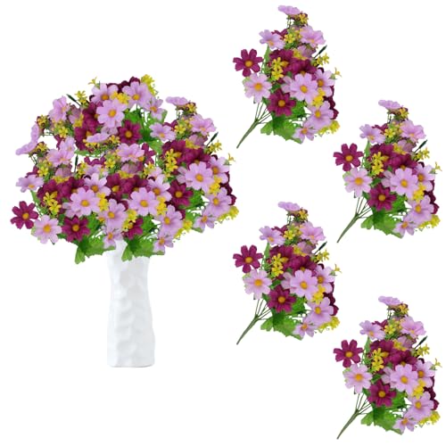 astylishome Small Artificial Flowers Daisy 112 Bundles Fake Flower for Outdoor and Indoor Decorative Simulation Bouquet Faux Plastic Floral for Graves and Garden 0915
