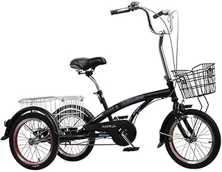 T-Day Tricycle Adulte Bicyclette Adulte De 16 Pouces Bicyclette Simple Et Légère Vélo avec Panier D'achat d'un Tricycle Adulte à L'ascenseur(Color:Noir)