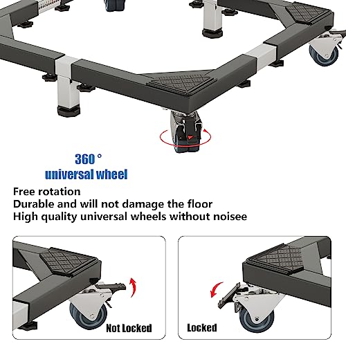 Image of All Steel Mobile Base Heavy Duty Furniture Dolly Adjustable Mini Fridge Stand Washing Machine Stand Furniture Dolly for Washer, Refrigerator and Dryer(Black)