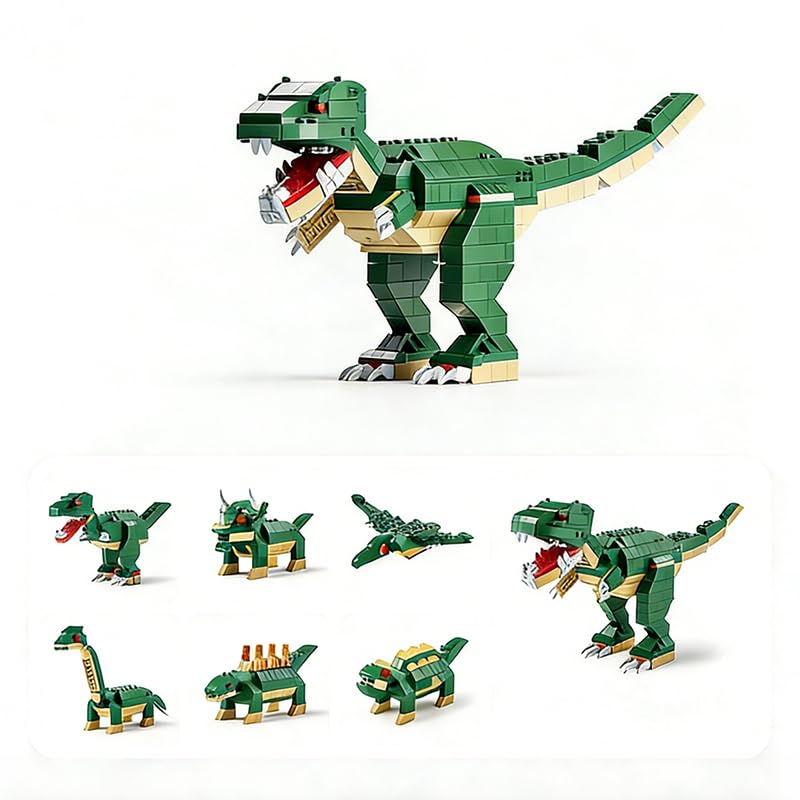 Image of SKY LINE OCEAN Dinosaur Building Blocks Set - 1000+ PCS Large Green T-Rex Construction Toy, STEM Creative Bricks Kit for Kids & Adults, Educational DIY Model Gift for Ages 6+