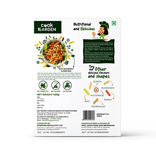 Image of CookGarden 100% Semolina Fusilli Pasta 400g | Healthy Pasta for Daily Meals | High Protein & High Fiber Diet Option | Maida-Free & Cholesterol-Free | Nutritious Pasta Madefrom Durum Wheat Semolina