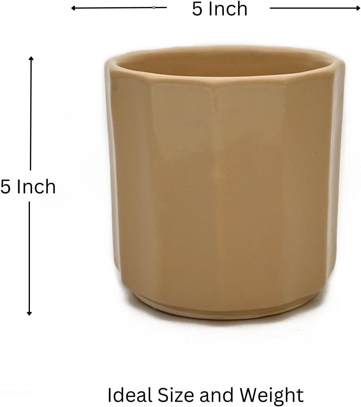 Perilla Home Single Ceramic Handmade Planter Pot for Indoor & Outdoor with Drainage Hole for Home & Office Decor Modern Flower Planter Pot (5x5 inch) (Beige) (1Pcs)