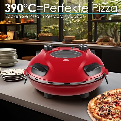 Bild 5 - Pizzaofen elektrisch mit 32 cm Pizzastein | 390°C | Pizzabackofen | Pizza-Backstation | Elektrischer Pizzagrill | Pizzabackmaschine | Timer | 5 Stufen | 1200 Watt | Pizza Bräter | Pizzaofenherd