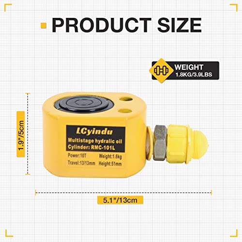 Image of 10T Hydraulic Cylinder Jack Ram 0.98 inch Stroke Solid Single Acting Multi-Section Stroke Hydraulic Ram Cylinder Hydraulic Lifting Jack Portable for Machinery, Bridge, RMC-101L