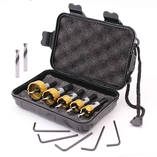 GORCHEN Titanium Hole Saw Cutter Tool Kit Set for Wood Plastic Soft Metal Steel 5 Pcs Carbide HSS
