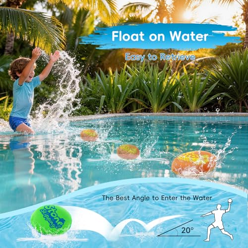 LETREEN 4 Stück Wasser Skip Disc – Klein Wasserball Bouncing Ball für Jugendliche und Erwachsene – Wasserhüpfball Sprungball Schnelltrocknender Lycra-Bezug Pool Ball