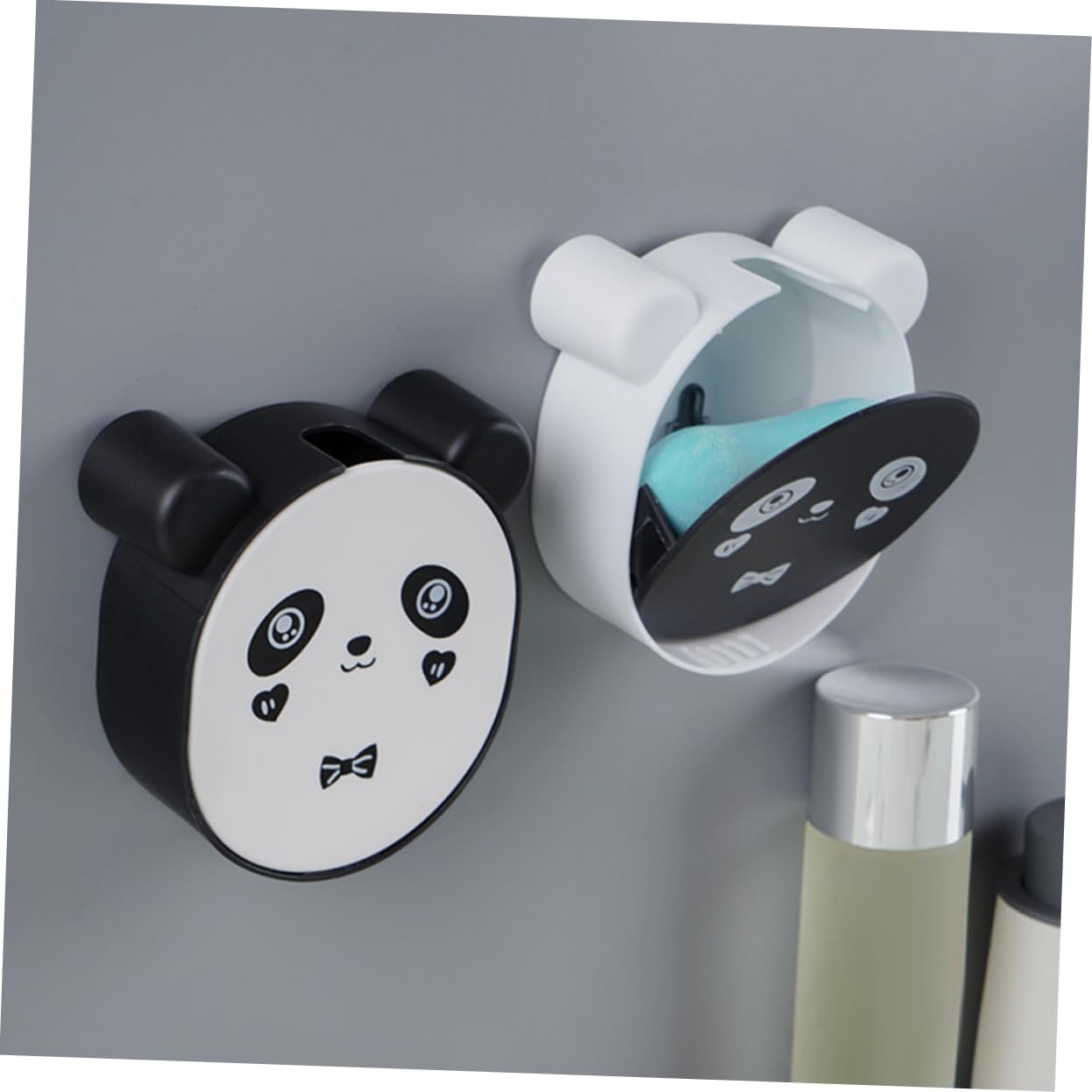 2pcs Panda Wall Mount Soap Box with Drain Bottom