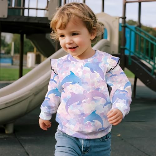 Girls Long Sleeve Ruffle Shirts Comfy Crewneck Tops Soft Lightweight Blouses Outfits Bright Print Casual Apparels4