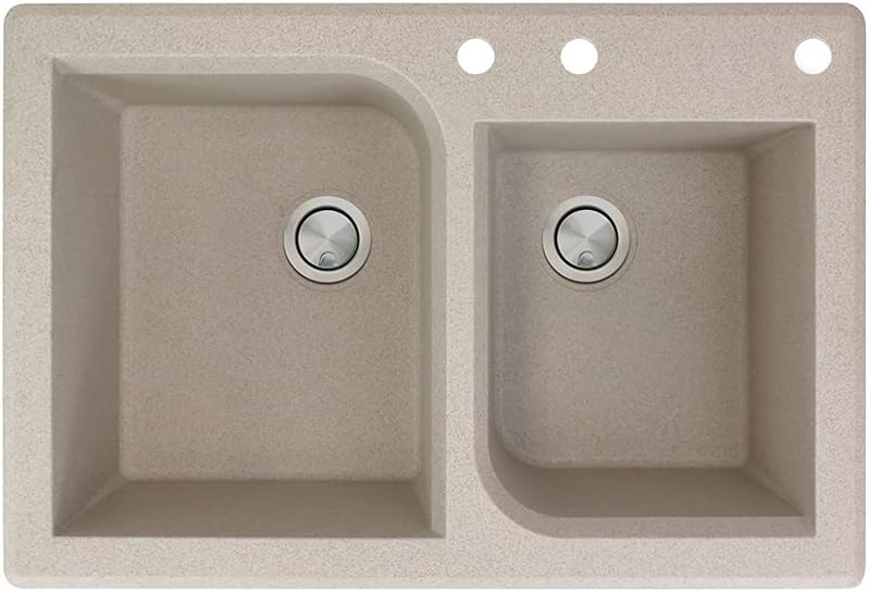Transolid RTDO3322-16-ABD Radius 33-in W x 22-in L silQ Granite Drop-in Double Bowl Kitchen Sink with 3 ABD Faucet Holes in Cafe Latte