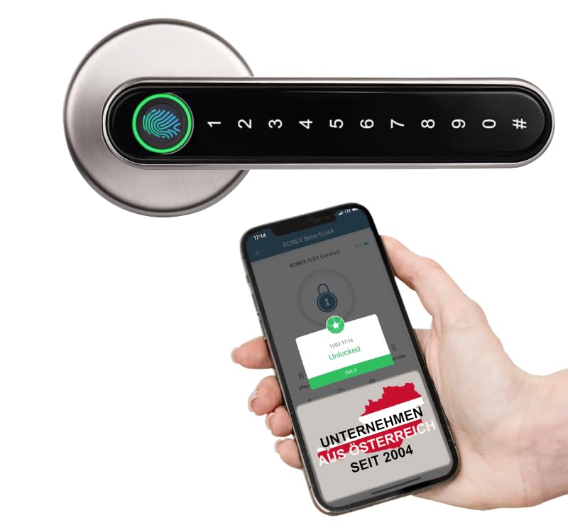 SOREX Smart Handle Max - Elektronischer Türgriff mit Fingerabdruck & Zahlencode Erkennung sowie...