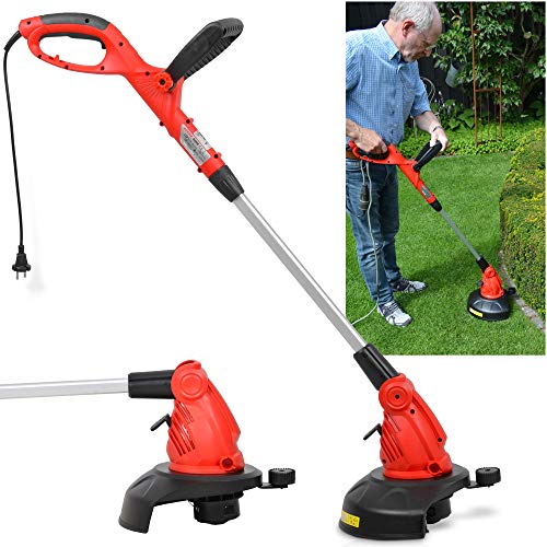 HECHT Elektro Rasentrimmer zum Rasenkanten und Unkraut schneiden mit 550 Watt – 30 cm Schnittkreis – Teleskopstab – Zusatzhandgriffriff – 2-fach Winkel verstellbarer Motorkopf – Laufrad