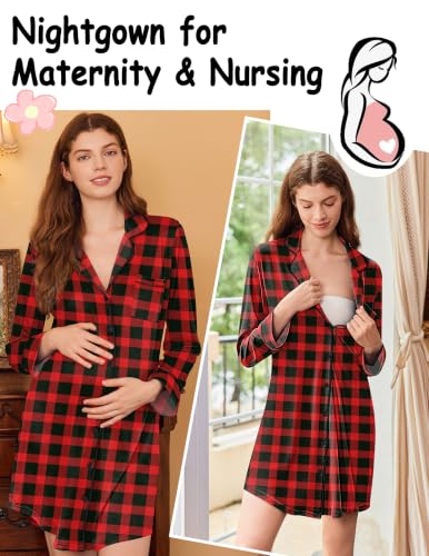 Image of Ekouaer Nightgowns for Women Long Sleeve Night Gown Button Pajama Dress