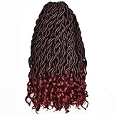 FQNing 18inch 6packs Faux Locs Crochet Hair Bohemian Locs Goddess Locs Crochet Locks Soft Wavy Curly Ends Dread Locs Synthetic Locs hair #1B/Bug