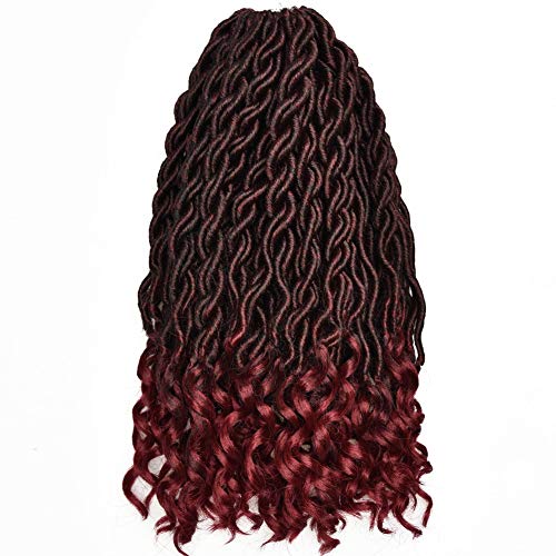 FQNing 18inch 6packs Faux Locs Crochet Hair Bohemian Locs Goddess Locs Crochet Locks Soft Wavy Curly Ends Dread Locs Synthetic Locs hair #1B/Bug