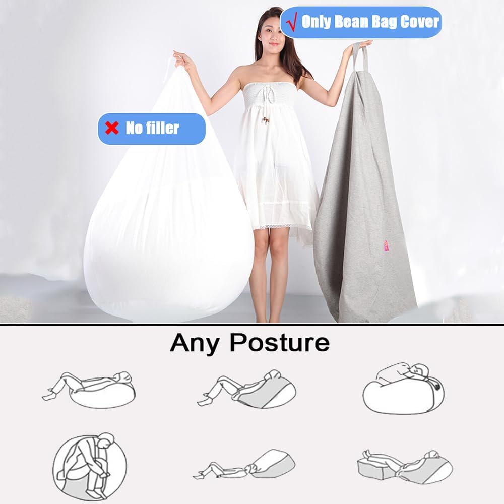 Solid Colour Bean Bag Chair, Cotton Linen Sofa Cover No Filler, Bean Bag for Adults Kids, Stuffed Toys Storage Cover Washable Bean Bag Cover (XL,Light Blue)