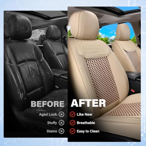 Image of Coverado 2 in 1 Front Seat Covers for Car, Conversions Between Warm Suede and Cold Ice Silk for Car Seat Protector Car Accessories Universal Fit for Most Cars SUVs and Trucks(Beige)