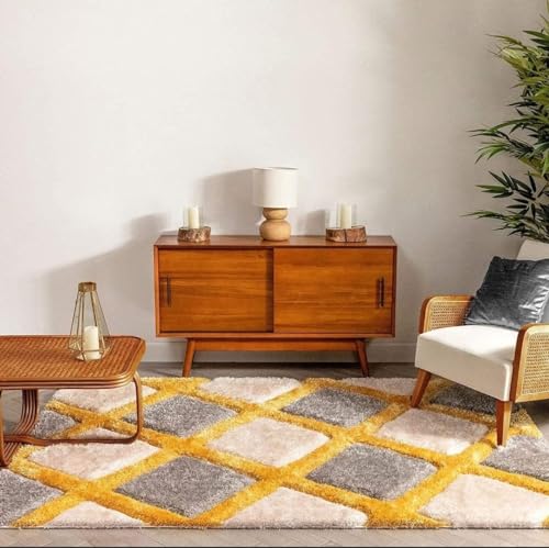 Image of Shaggy Carpet for Living Room 9 X 12 FEET Fluffy Plush Area Rug, Thick Fur Floor Carpet Modern Cozy Rug for Home Decor, Kids Room Bedside Hall, Durable Comfortable Shaggy Rug (SilverYellow X)