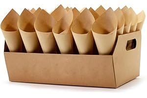 Party Confetti Cone Holder Box for Weddings, 30-Hole Stand Tray with Kraft Cone Papers (Kraft-F)