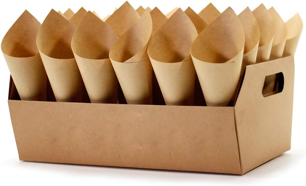 Party Confetti Cone Holder Box - Confetti for Gift Box Wedding, Stand Tray Box Total of 30 Holes for 30 Confetti Cone, and Include 32 Cone Papers (Kraft-F, 1)