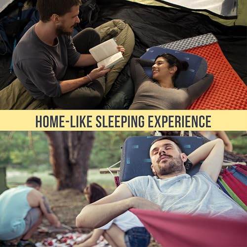 TREKOLOGY Premium Inflatable Camping Pillow with Removable Foam-Padded Case – Noise-Reducing, Ergonomic Design for Outdoor, Backpacking, and Air Travel ALUFT Pro (Blue)