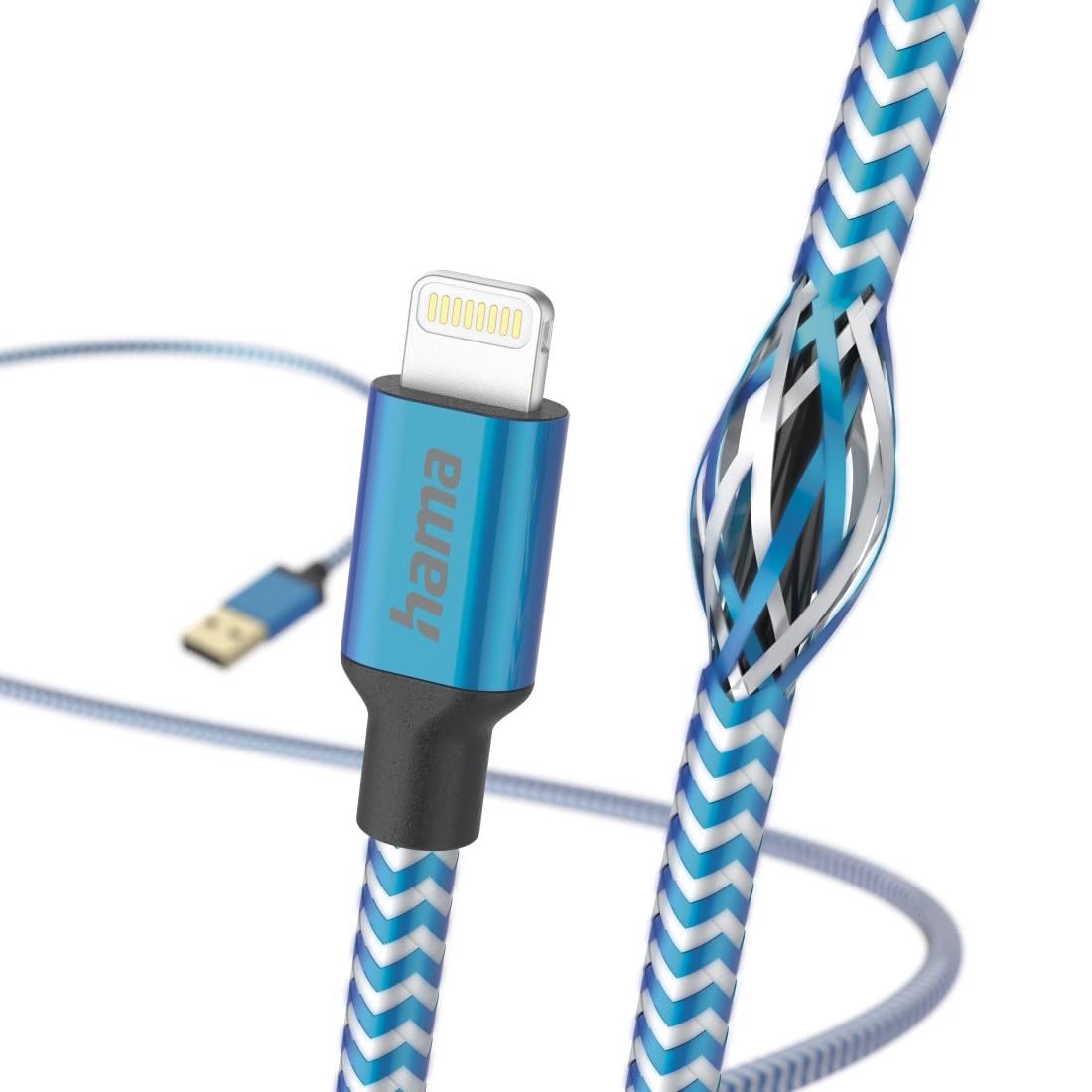 Hama Kabel ładujący Reflected USB A wtyk - lightning (480 Mbps, 20V, 3A, pozłacany, ekranizowanie, 1,5m) niebieski