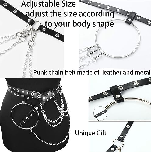 Women's Punk Rocker Black Leather Body Chain Belt with Metal Chains Tassel Adjustable Waist Buckles Gothic Garter Harness3